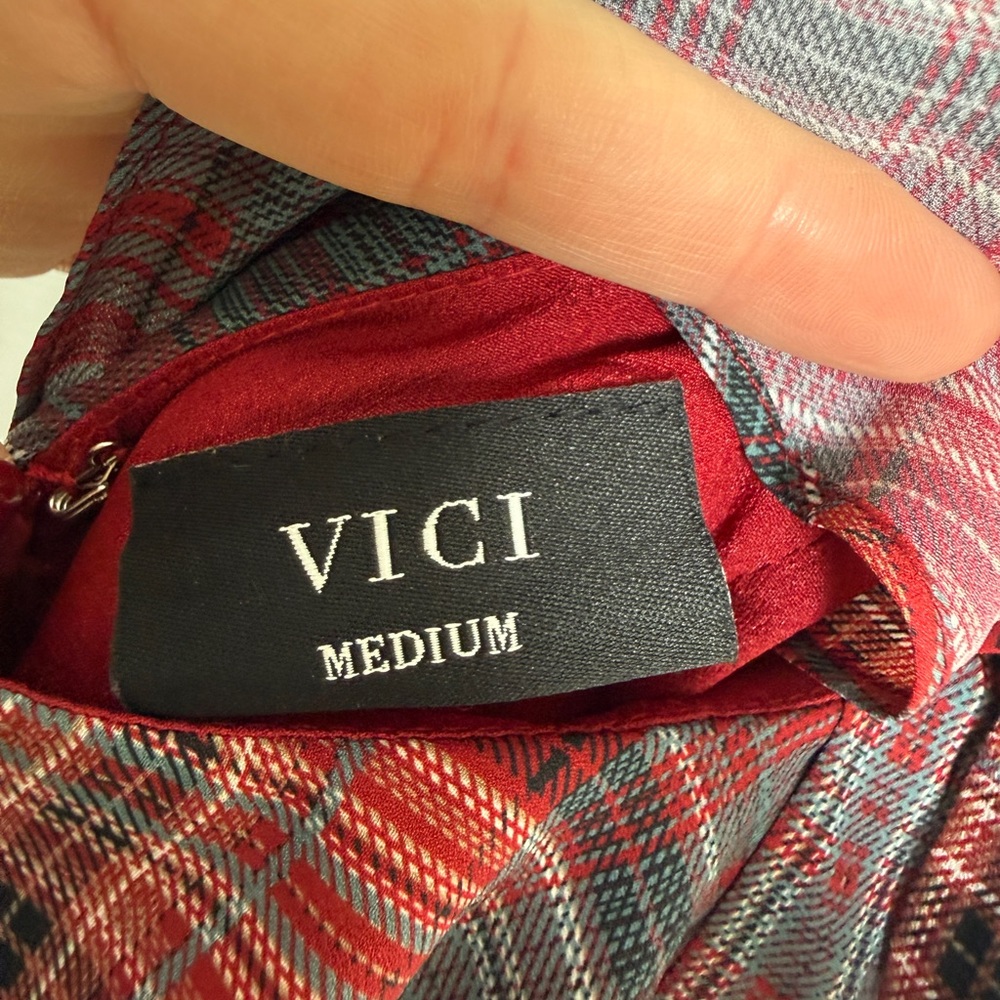 VICI  Reygan Ruffle Plaid Maxi Dress Red Plaid Ruffle Maxi Dress w/ Slit Size M - Picture 16 of 17